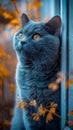 A gray cat looking out of a window Royalty Free Stock Photo
