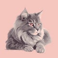 a gray cat with pink eyes laying down on a pink background with a pink background and a white cat with pink eyes and whiskers Royalty Free Stock Photo