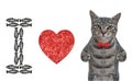 Cat gray and heart shaped sausage Royalty Free Stock Photo