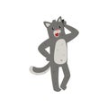 Gray cat standing and talking on the phone, cute animal cartoon character with modern gadget vector Illustration on a Royalty Free Stock Photo