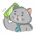 Gray cat in a tie talking on the phone Royalty Free Stock Photo