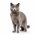 Gray Cat With Yellow Eyes On White Background