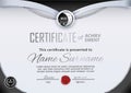 Gray certificate with silver line. Official business modern blank