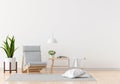 Gray chair in white living room with free space for mockup 3D rendering