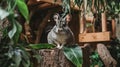 Chinchilla Sitting on a Stump in a Naturalistic Habitat with Lush Greenery Royalty Free Stock Photo