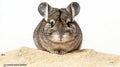 Cute Chinchilla Portrait on Sand, Fluffy Rodent with Big Ears, Adorable Pet Royalty Free Stock Photo