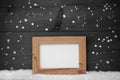 Gray Christmas Card With Picture Frame, Snowflakes, Copy Space