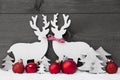 Gray Christmas Decoration, Reindeer Couple, Love, Snow, Red Ball