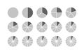 Gray circle chart. Circular structure divided into pieces. Round section graph. Pie diagram template. Set schemes