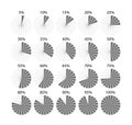 Gray circle section graph. Round chart. Circular structure divided into segments. Piechart with pieces and slices