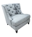 Gray classical vintage modern style armchair with fabric upholstery isolated on white background. Cozy fabric chair side