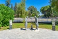 gray clay statues of Alikko and Caher created by Kemal TunÃ§, who is one of Cyprus' veteran theater actors.