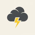 Gray cloud icon with a yellow lightning bolt underneath. Simple, flat design style on a Royalty Free Stock Photo