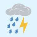 Gray cloud with lightning and rain icon. Cartoon illustration of clouds with lightning and rain vector icon for Internet.