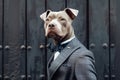 Gray Colby Pitbull dog, Street Backdrop
