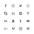 Gray color border less Web and mobile application icons and social media icons