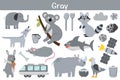 Gray color objects set. Learning colors for kids. Cute elements collection