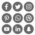 Gray color shade social media icons set of facebook  twitter instagram pinterest whatsapp dribbble you-tube linked in snap-chat Royalty Free Stock Photo