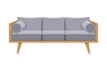 Gray Comfortable Sofa, Cozy Domestic or Office Furniture, Modern Interior Design Flat Vector Illustration