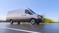 Gray Commercial Van on Highway Motion Blurred 3d Illustration Royalty Free Stock Photo