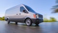 Gray Commercial Van on Highway Motion Blurred Fisheye lens 3d Illustration Royalty Free Stock Photo