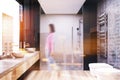 Gray and concrete bathroom interior, a shower blur Royalty Free Stock Photo