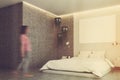 Gray and concrete bedroom, poster, corner toned Royalty Free Stock Photo