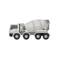 Concrete mixing truck. Machine with rotating container for transporting cement. Large vehicle using in construction