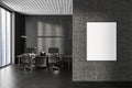 Gray and concrete open space office with poster Royalty Free Stock Photo