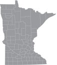 Gray counties map of Minnesota, USA Royalty Free Stock Photo