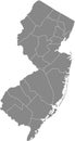 Gray counties map of New Jersey, USA Royalty Free Stock Photo