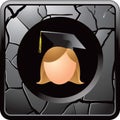 Gray cracked web button cartoon graduate girl