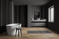 Gray and dark wood bathroom interior, side view Royalty Free Stock Photo