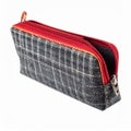 Gray Denim Pencil Case with Red Zipper Royalty Free Stock Photo