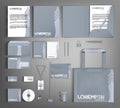 Gray design corporate identity template with creative arrow. Business branding stationery set. Royalty Free Stock Photo