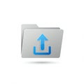 A gray digital folder icon features an upward blue arrow, symbolizing upload or file