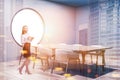 Gray dining room corner, round window toned Royalty Free Stock Photo