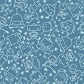 Gray doodle robots seamless pattern background