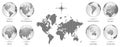 Gray Dotted Map and Globe of the World - Continents, America, Europe, Asia, Africa, Australia, Vector design illustration