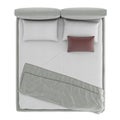 Gray double bed with pillows and bedspread on an isolated background. Top view. 3d rendering