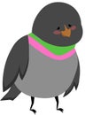 Gray dove with pink cheeks. A multi-colored green and purple neck. Lovely bird. Children`s design for print, poster, clothes