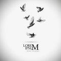 Gray doves are flying. Logo Free birds. Vector illustration Royalty Free Stock Photo