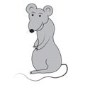 Gray drawn friendly fat rat in cartoon style on a white background Royalty Free Stock Photo