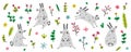 Gray Easter bunny set. Funny cartoon rabbit in different poses. Flat vector illustration. Royalty Free Stock Photo