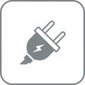 Gray electrical plug icon on a white background with rounded corners. The plug is Royalty Free Stock Photo