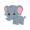 Gray elephant. Cute character. Colorful vector illustration. Cartoon style. Isolated on white background. Design element. Template Royalty Free Stock Photo