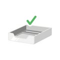 Gray, empty document tray icon with a prominent green check mark above it. The tray Royalty Free Stock Photo