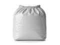 Gray fabric drawstring bag on white background isolated on white background Royalty Free Stock Photo