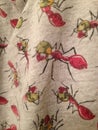 Gray Fabric Printed with Red Army Ants