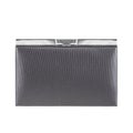 Gray fashion purse handbag with a silver clasp on white background